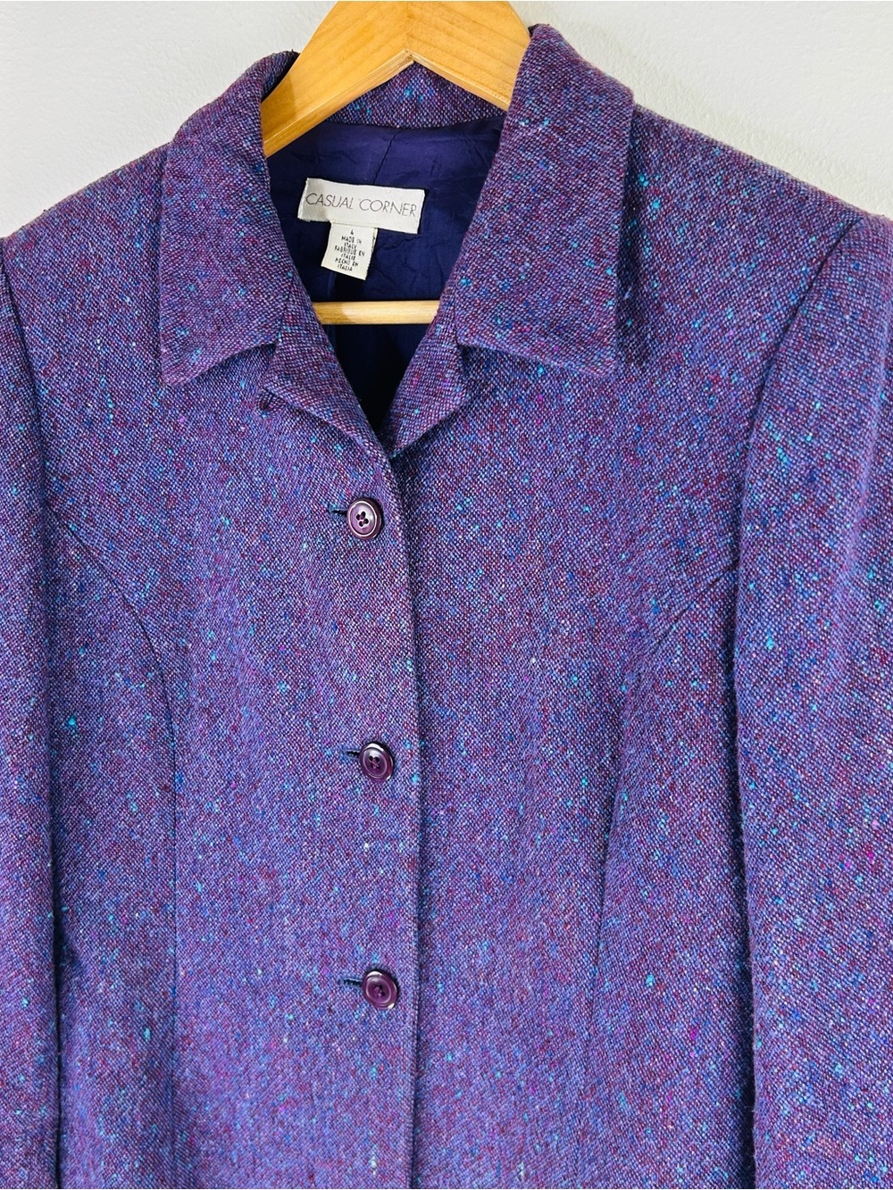 Vtg Casual Corner Women’s Purple Three Button Wool Blend Career Jacket Size 4 - Picture 3 of 10